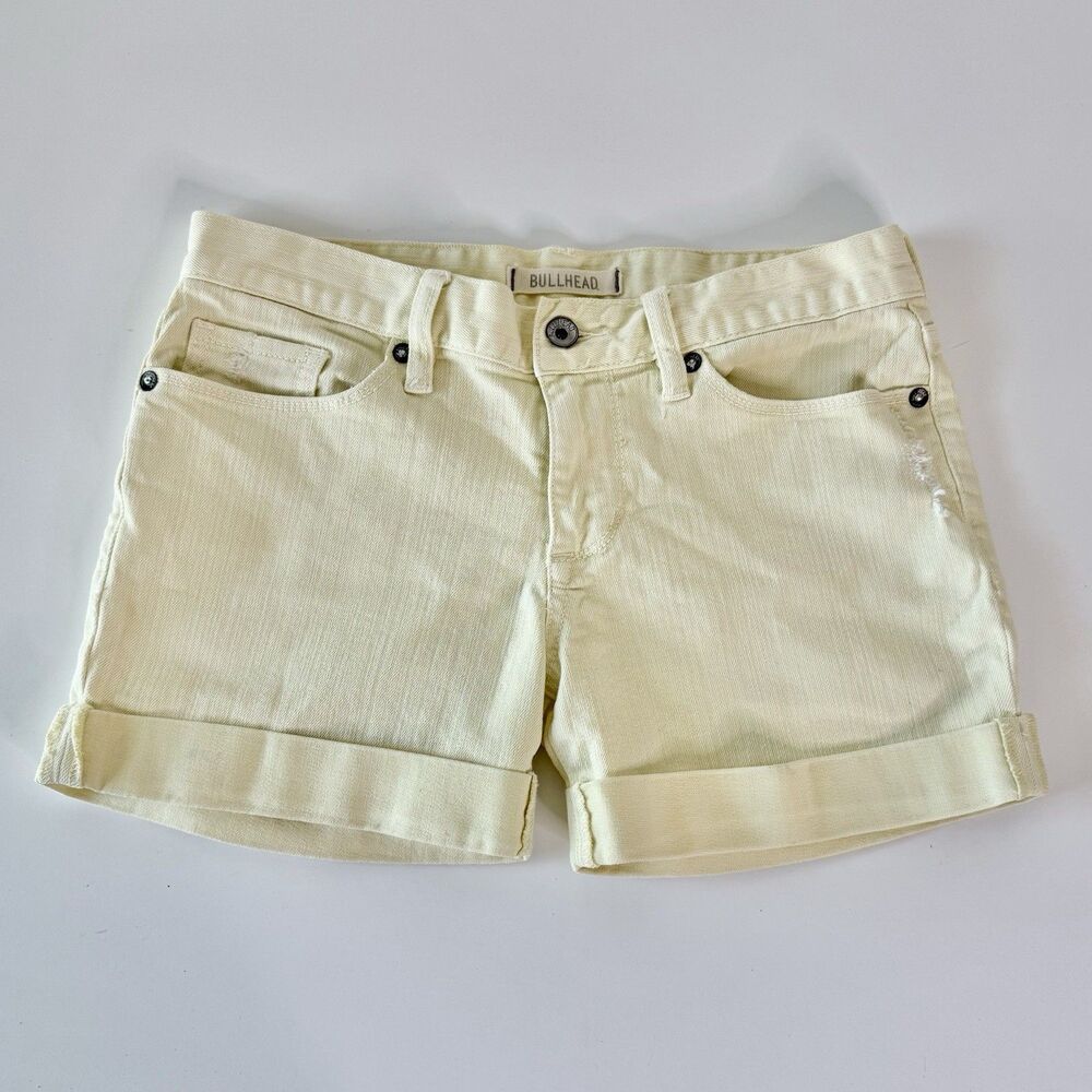 BULLHEAD Jean Shorts Womens Jr Sz 3 Denim Stretch Cuffed  Pale Yellow Waist 30"